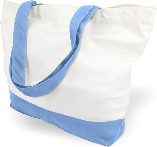 TOPDesign 1-Pack Super Strong Large 12oz Cotton Canvas Tote Bag, Reusable Grocery Shopping Cloth Bag, Fashionable Two-Tone Tote for Crafts, DIY Your Creative Designs