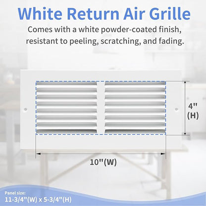 10"W x 4"H [Duct Opening Size] Steel Return Air Grille, Air Return Vent Cover for Ceiling and Sidewall - HVAC Air Vent Covers - [Outer Dimensions: 11.75"W x 5.75"H]