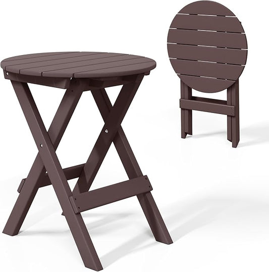 Costaelm Paradise HDPE Outdoor 24.5 Inch Round Portable Folding Patio Dining Table, Dark Brown