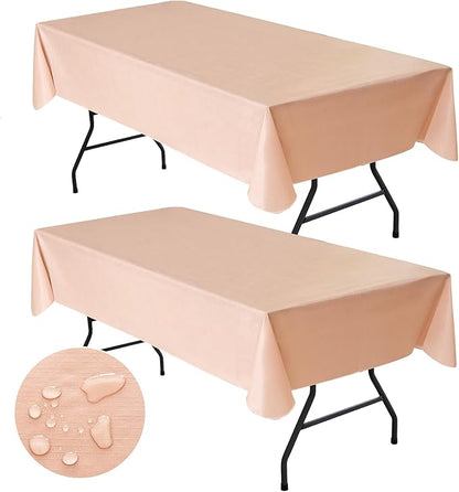 Nasitos 2 Pack Vinyl Tablecloth Rectangle 60x84 Inch-Wedding Champagne Table Cloths Stain Resistant, Rectangular Table Overlay Cover Tablecloth, Waterproof Spillproof Table Decor for Wedding Banquet