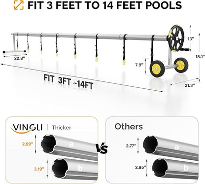 VINGLI Pool Cover Reel Set Pool Solar Cover Reel for Inground Swimming Pool, Aluminum Solar Swimming Inground Cover Blanket Reel (Upgrade) (14 Feet)