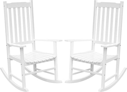 Flamaker Acacia Wood Porch Rocking Chairs Set of 2 | White Rocking Chairs by Flamaker