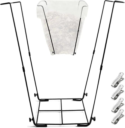 Garden Trash Bag Holder - Outdoor Leaf Bag Holder Support Stand Multi-Use Metal Garbage Bag Frame Holds 30-45 Gallons Bag for Yard Work Camping Leaves Gardening Parties Weeding