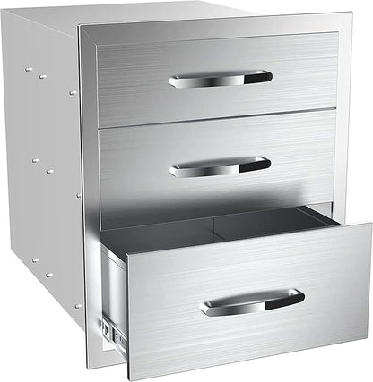 Outdoor Kitchen Drawers, Box Frame Style Flush Mount BBQ Drawer w/Stainless Steel Handle, BBQ Island Drawers For Patio Grill Station,Three Drawers
