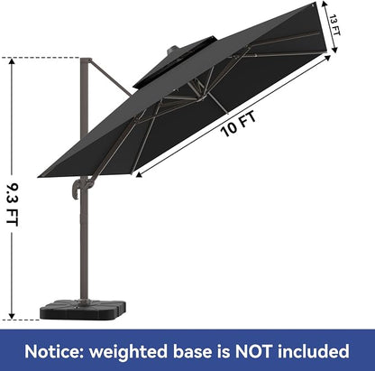 10x13FT Cantilever Outdoor Patio Umbrellas，Double Top Large Rectangle Umbrella - Image 3
