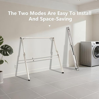 95 inches Foldable Clothes Drying Rack, Heavy Duty Stainless Steel Laundry Drying Rack for Indoor Outdoor, Clothes Rack Adjustable Length. 3 Additional Reinforcement Bars with 20 Windproof Hooks