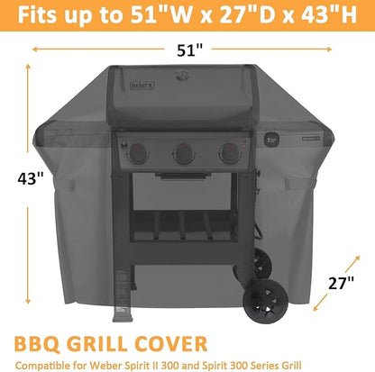 Grill Cover for Weber Spirit II 300 and Spirit 300 Series, Waterproof Cover for 7139 Weber Spirit I & II E310, E330 and E315 Grills Cover, 51 Inch BBQ Outdoor Cover for Spirit 2 Grill