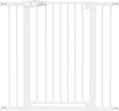 BABELIO 36" Tall Dog Gate PressGuard C5, 26-40" Wide Auto Close Baby Gate, Pressure Mounted Metal Pet Gate, Easy Install No Drilling, No Tools Needed, with Wall Protectors and Extension Kits, White