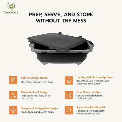 16L Black Collapsible BBQ Prep Tub with Locking Lids & 21 Inch Tyvek Black BBQ Blanket for Resting Meat