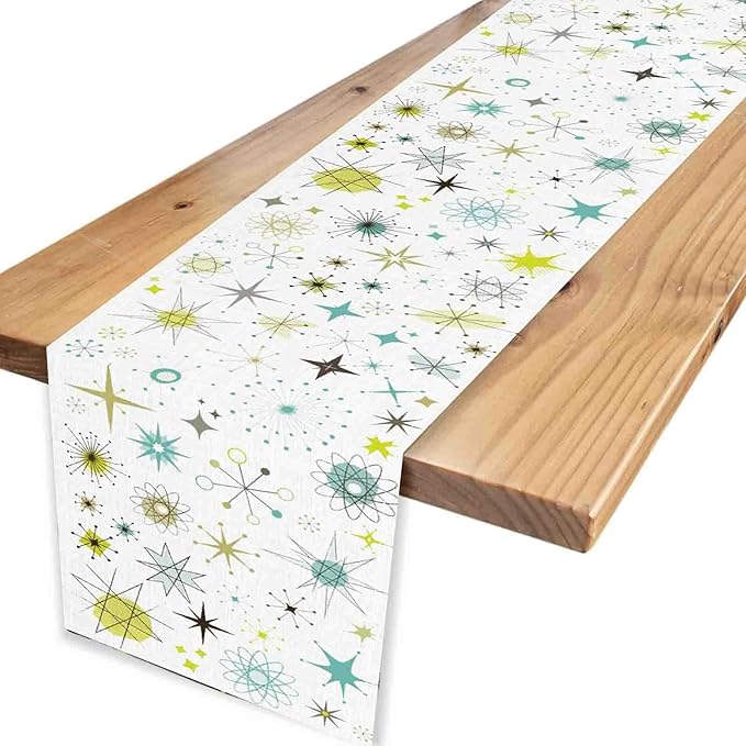 Mid Century Table Runner, Retro 1950s Atomic Pattern Modern Abstract Geometric Coffee Table Center Decor for Home Kitchen Dining Patio Holiday Party Indoor Outdoor Table Decorations, 13"x90" Inch