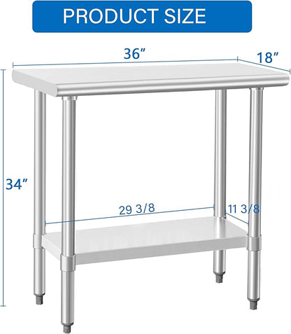 HARDURA Stainless Steel Work Table Commercial 18×36 Inches Kitchen Prep Table and Heavy Duty Commercial Workbench NSF 430 with Undershelf and Galvanized Legs