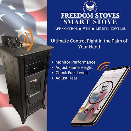 Freedom Stoves Independence PS21 Pellet Stove: Freestanding Heater with Battery Backup & Wi-Fi, Heats up to 1800 sq ft, Red Vintage Edition