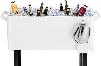 EDOSTORY 80 Quart Rolling Ice Chest Cooler Cart,Patio Backyard Party Drink Beverage Bar Stand Up Cooler Trolley with Ice Scoop
