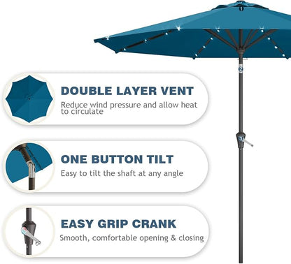 9FT Patio Umbrella with Solar Lights, Outdoor Market Umbrella with Tilt and - Image 2