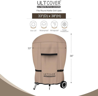 ULTCOVER Outdoor Waterproof Charcoal Kettle Grill Cover for Most 26 inch Round Smoker Size Up to 33” Dia x 38” H