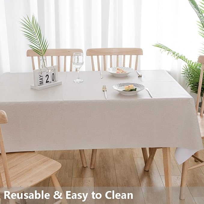 TruDelve Heavy Duty Vinyl Tablecloth Beige Plastic Table Cloth Rectangle Table Wipeable Waterproof PVC Tablecloths Rectangular (54'' x 72'', Pure Beige)
