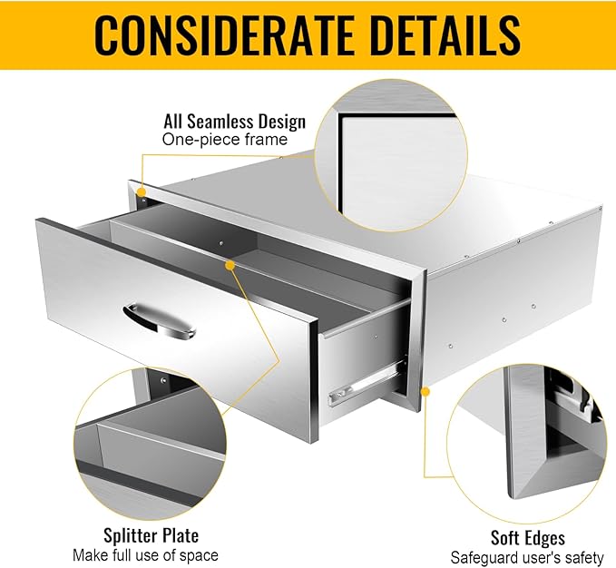 Pull Out Trash Drawer, Lower Sliding Rails Stainless Steel Roll Out Trash Bin Pull Out Tray With Handle For Outdoor Kitchen BBQ Island Grill Station,Single Drawer