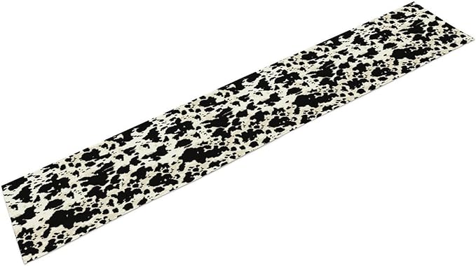 Cow Print Table Runner, Black White Animal Fur Skin Rustic Cowhide Pattern Table Runner for Kitchen Farmhouse Dining Home Outdoor Party 13x70in