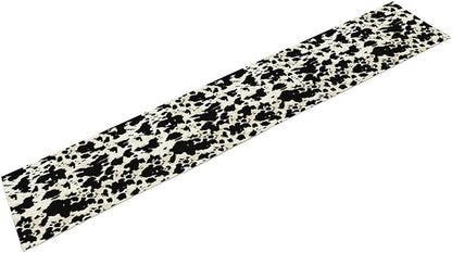 Cow Print Table Runner, Black White Animal Fur Skin Rustic Cowhide Pattern Table Runner for Kitchen Farmhouse Dining Home Outdoor Party 13x36in