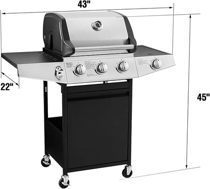 Lyromix 3 Burners Gas Grill with Side Burner, Propane Grill with Wheels and Storage, Outdoor Gas BBQ with Oil Tray and Thermometer for Patio and Party, 37000 BTU