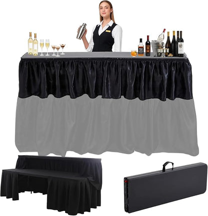 Bar Top Riser Tables Bar Riser with Skirt Mobile Folding Table Foldable Portable Risers for Banquet Events Home Party Picnics Restaurants(Table Not Included) (Black,6 ft)