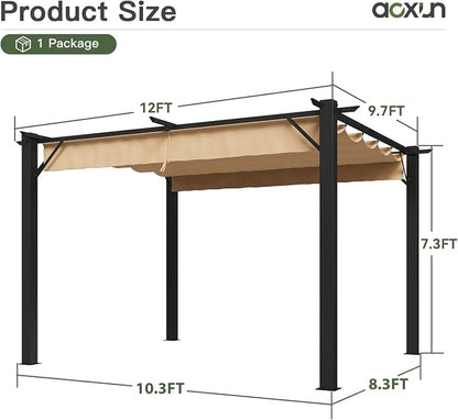 Aoxun 10'x12' Outdoor Retractable Pergola, Upgraded Adjustable Sun Shade Canopy - Image 7