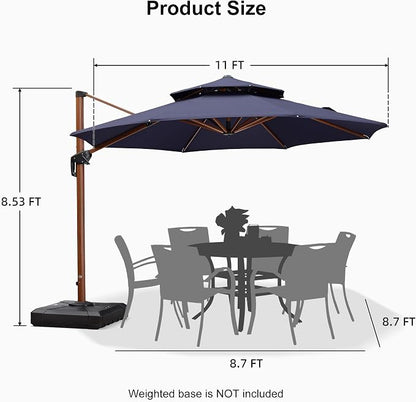 PURPLE LEAF Patio Umbrella 11ft Double Top Wood-Grain Finish, 240GSM - Image 9