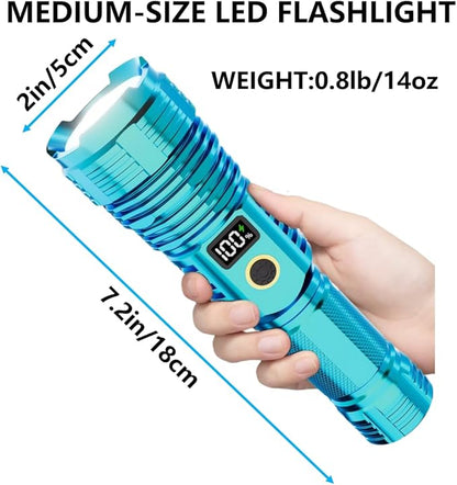 Flashlights High Lumens Rechargeable, LED Super Bright Flash Light Long Beam, Zoomable Linternas with LCD Digital Display, 5 Mode, Waterproof, Powerful Tactical Flashlight for Emergencies Camping Gift