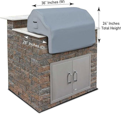 Covers & all Built-in Outdoor Grill Cover, Durable Heavy Duty 18 Oz Waterproof Cover Tuff Material with Air Pocket & Elastic for Snug Fit (36" W x 26" D x 24" H inches, Gray)