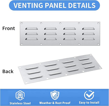 4 Pack Stainless Steel Venting Panel for BBQ Grill Accessory, 15x4.5 Inch (12-Slots), 304 Grade Metal Vent Cover for Masonry Fire Pits & Outdoor Kitchens, Weather Resistant, 15" by 4-1/2"