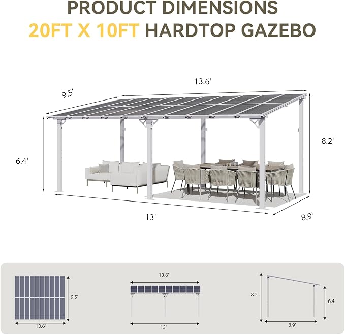 Aoxun 20’x10’ Gazebo for Patio, Gazebo Pergola - Image 2
