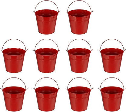 Small Metal Buckets, Mini Buckets with Handle Galvanized Colored Tin Pail Containers Basket Party Supplies - Fit for (Halloween - Classroom Crafts) 6" & 10Pcs & Red