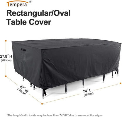 Tempera Patio Furniture Covers, Outdoor Table Cover Waterproof Rectangle, Heavy Duty Deck Furniture Cover for Winter, (Space Grey, 74"L x 47"W x 27.8"H)