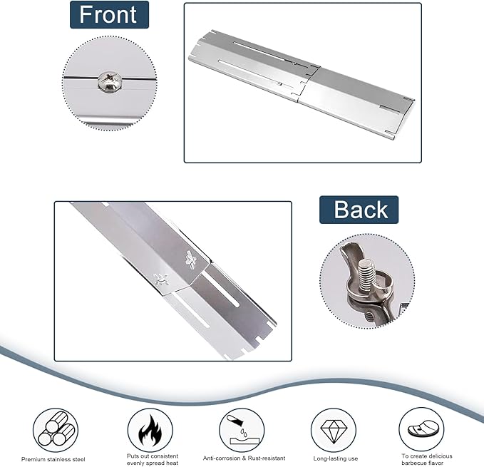 Universal replacement heavy duty adjustable heat plate shield,Burner cover,Flavorizer bar,heat Tent,Flamer tamer for gas grill models,Extends from 11.75"up to 21"L (304 Stainless Steel, 3 Pack)