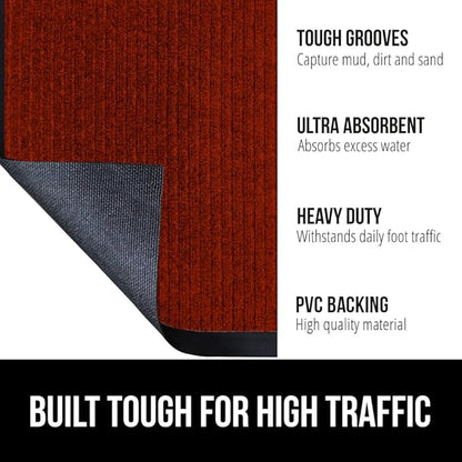 GORILLA GRIP Waterproof Traffic Guard Door Mat, Heavy Duty Entryway Mats, Strong Rubber Back Commercial Utility Rugs for Office Hallway, Garage Floor and Home, Low Profile Carpet Runner, 29x17, Red