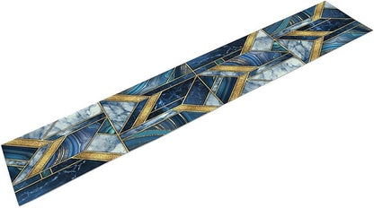 Marble Texture Table Runner, Dark Blue Gold Modern Mosaic Design Table Runner Decoration for Kitchen Family Dinner Table Holiday Party Farmhouse 13x108in