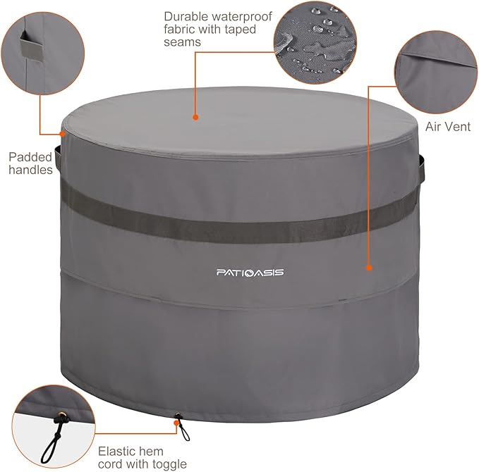 Smokeless Fire Pit Cover For Solo Bonfire Cover 28 Inch Grey Fire Bowl Cover Waterproof 600D Oxford Fireplace Covers Outdoor Fits for Solo Yukon Covers