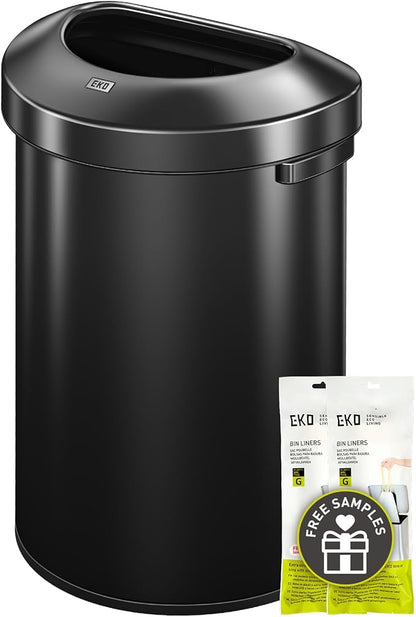 EKO Urban 21 Gallon Semi-Round Open Top Waste Bin, Stainless Steel Half Round Commercial Trash Can for Indoor and Outdoor, Extra Large Garbage Bin for Home, Office, Restaurant, 80L, Matte Black