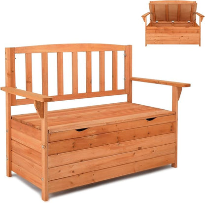 Outdoor Wood Storage Bench, Deck Box Loveseat, Natural | Waterproof Patio by Outvita