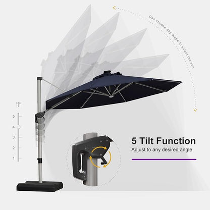 PURPLE LEAF Cantilever Patio Umbrella 11ft Round Solar LED Light, Support to - Image 6