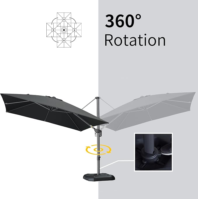 PURPLE LEAF Patio Umbrella 9' x 11.5' Rectangle All-Day Shade Control Black | - Image 7