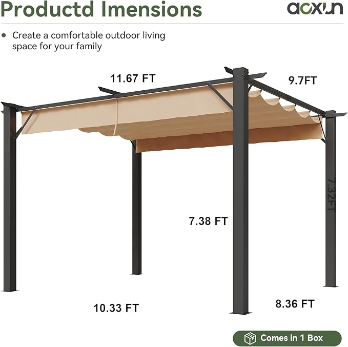Aoxun 10'x12' Retractable Pergola - Image 2
