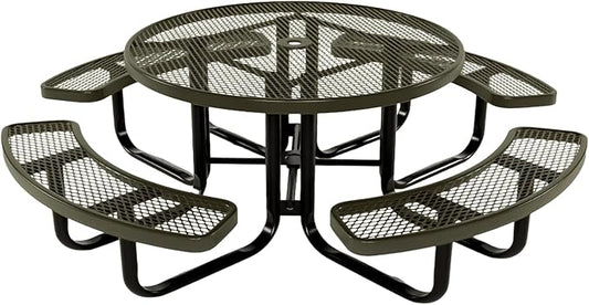 COATEDOUTDOORFURNITURE Heavy-Duty Portable Outdoor Kids Table with Umbrella Hole, Expanded Metal Kids Picnic Table, Commercial-Grade, Made in America (46 in, Round, Childrens, Textured Gold Vein)