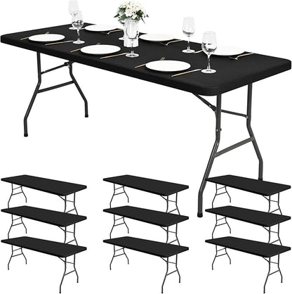 10 Pack Stretch Fabric Table Top Cap Cover, fits 6Ft Tables, Spandex Table Covers Washable Elastic Universal Rectangle Tablecloth Protector for Indoor Outdoor Party Picnic Wedding, Black,30" W x 72" L