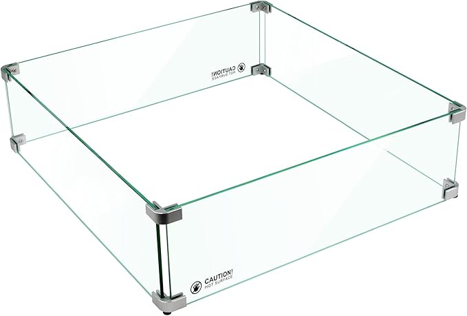 Holy Fire 29.5" L x 29.5" x 6" Square Fire Pit Glass Wind Guard Clear Tempered Glass Flame Protective Pane Wind Resistant - Fits 24” Square Fire Pit Burner Pan