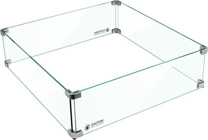 Holy Fire 29.5" L x 29.5" x 6" Square Fire Pit Glass Wind Guard Clear Tempered Glass Flame Protective Pane Wind Resistant - Fits 24” Square Fire Pit Burner Pan