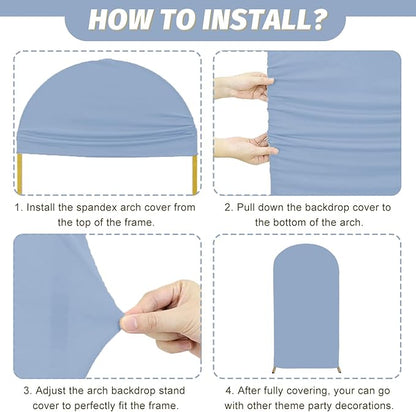MODFUNS Dusty Blue Arch Cover Set of 3 Spandex Arch Stand Cover Wedding Backdorp Covers 4ft 5ft 6ft Fitted Arches Covers Double Sided Chiara Covers for Wedding Banquet Reception Baby Shower
