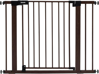 Mom's Choice Award Winner-BABELIO 26-40" Metal Baby Gate with Black Wood Pattern, PressGuard C5 Easy Install Pressure Mounted Dog Gate for Stairs and Doorways, with Wall Protectors and Extension Kits