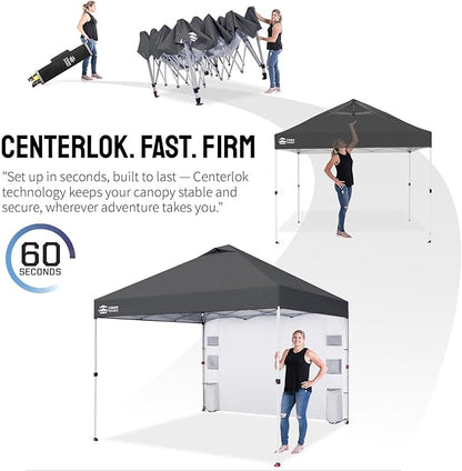 CROWN SHADES Canopy Tent 10x10 Pop Up Canopy Outdoor Shade with Pockets Sidewall, Easy Up Sun Shelter with One Person Set Up Center Lock, Portable Instant Camping Beach Canopies Tents, Grid Grey