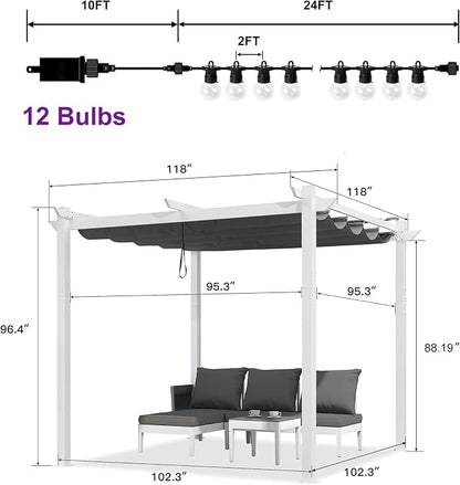 PURPLE LEAF Outdoor White Pergola 10' x 13' w/Light, Extra Canopy, aluminum - Image 8